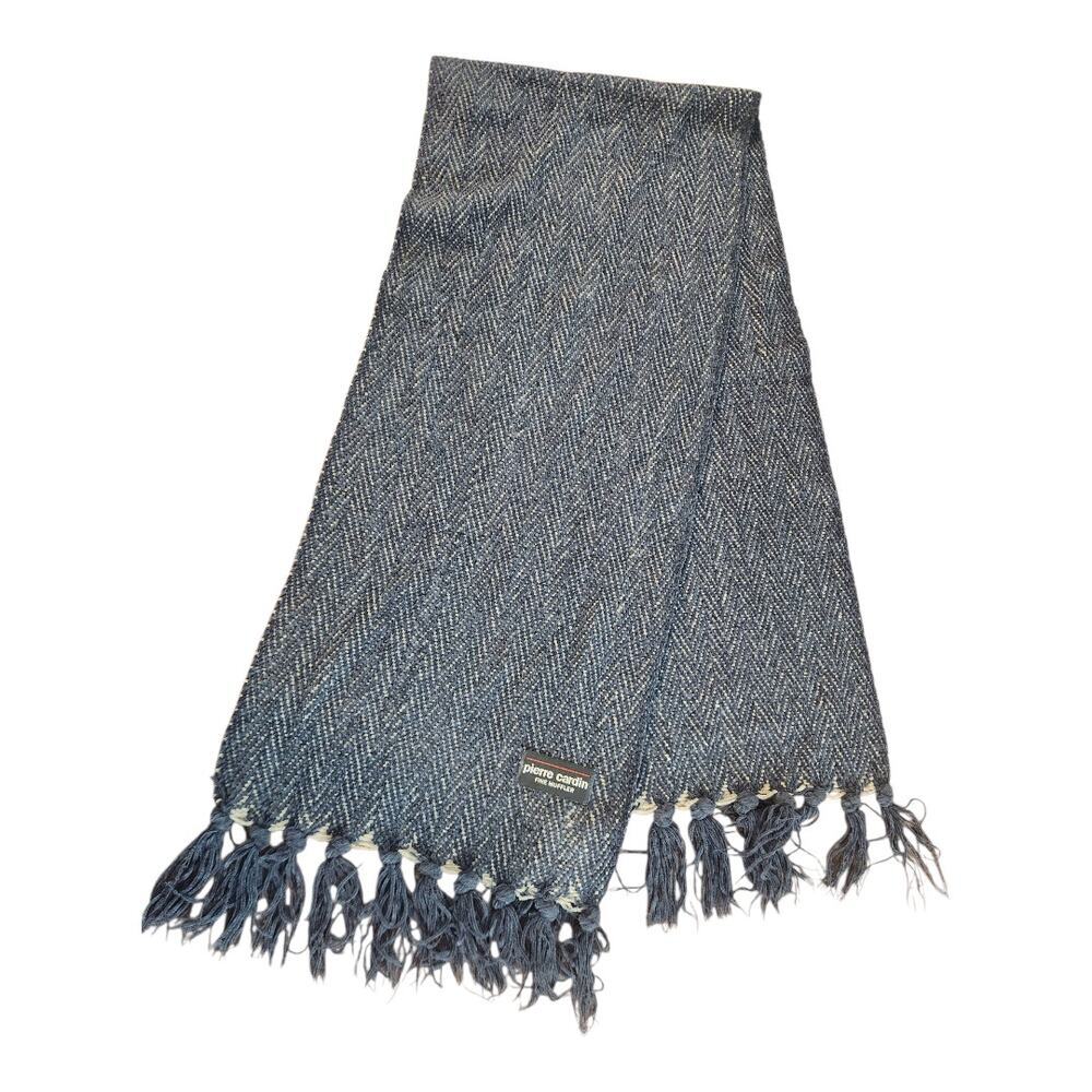 Pierre Cardin Fine‎ Muffler Scarf Blue chevron tassel soft
